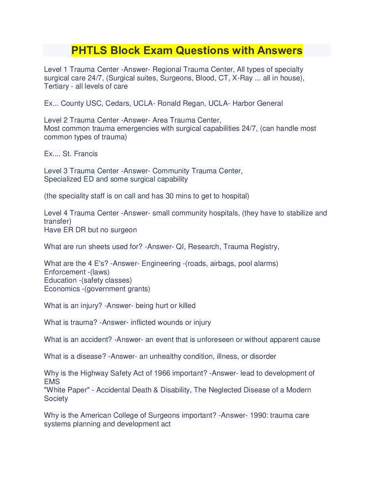 Preview image for Prehospital Trauma Life Support 2022 (PHTLS) Review Test Questions and Answers